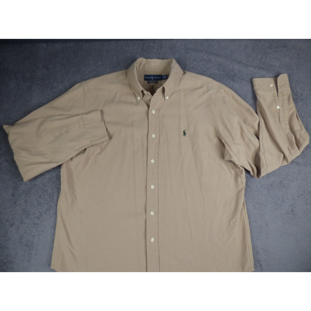 Polo Ralph Lauren Mens XL Tan Khaki Cotton Twill Button Down Long Sleeve Shirt